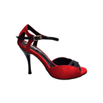 Carica immagine nella Galleria, Morgane Scarlett (691) - Sandalo da Donna in Camoscio Rosso con Fascette in Glitter Nero e Tacco a Spillo Smaltato Nero
