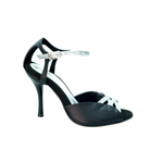 Load image into Gallery viewer, Scarlett (691) - Woman&#39;s Sandal in Black Leather with Silver Glitter Straps and Black Enameled Stiletto Heel
