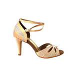 Load image into Gallery viewer, Scarpa da ballo in raso seta carne con Swarovski e tacco a spillo largo, modello Deluxe Butterfly Wish Dance Shop
