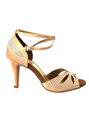 Carica immagine nella Galleria, Deluxe Butterfly (L2) - Scarpa da Ballo in Raso Seta Carne con Swarovski e Tacco a Spillo Largo Wish Dance Shop