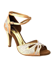 Carica immagine nella Galleria, Deluxe Butterfly (L2) - Scarpa da Ballo in Raso Seta Carne con Swarovski e Tacco a Spillo Largo Wish Dance Shop