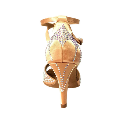 Scarpa da ballo in raso seta carne con Swarovski e tacco a spillo largo, modello Deluxe Butterfly Wish Dance Shop.