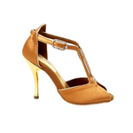 Carica immagine nella Galleria, ELIDE (401) - Sandalo da Donna in Raso Seta Bronzo con Tacco a Spillo Oro
