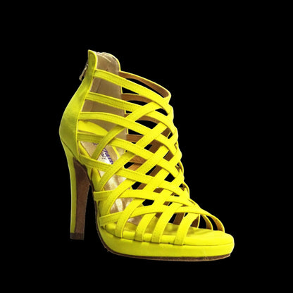 Sandalo donna Intrigo (780) Wish Dance Shop in camoscio giallo con tacco a spillo e plateau, dettaglio elegante e colorato
