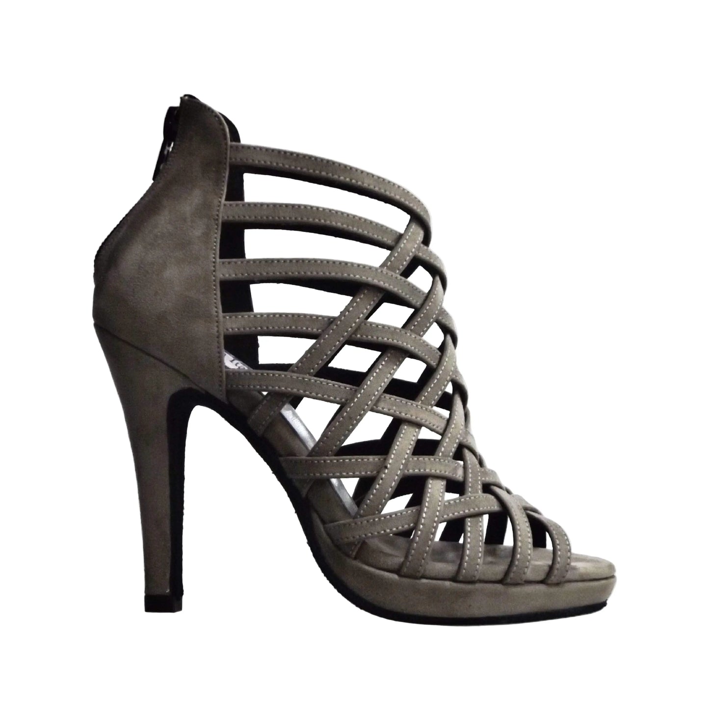 Scarpa donna Intrigo (780) in camoscio grigio con tacco a spillo largo e plateau, marca Wish Dance Shop
