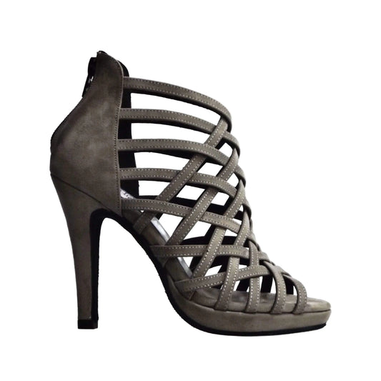 Scarpa donna Intrigo (780) in camoscio grigio con tacco a spillo largo e plateau, marca Wish Dance Shop
