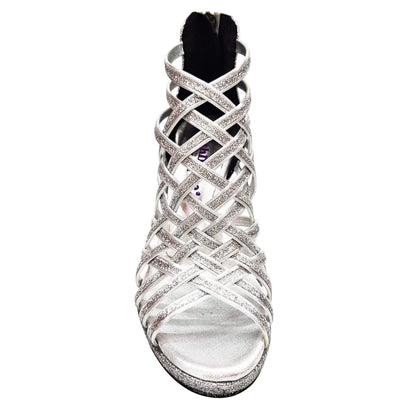 Scarpa da donna Wish Dance Shop INTRIGO 780 in glitter argento con tacco alto a spillo largo e plateau comodo.