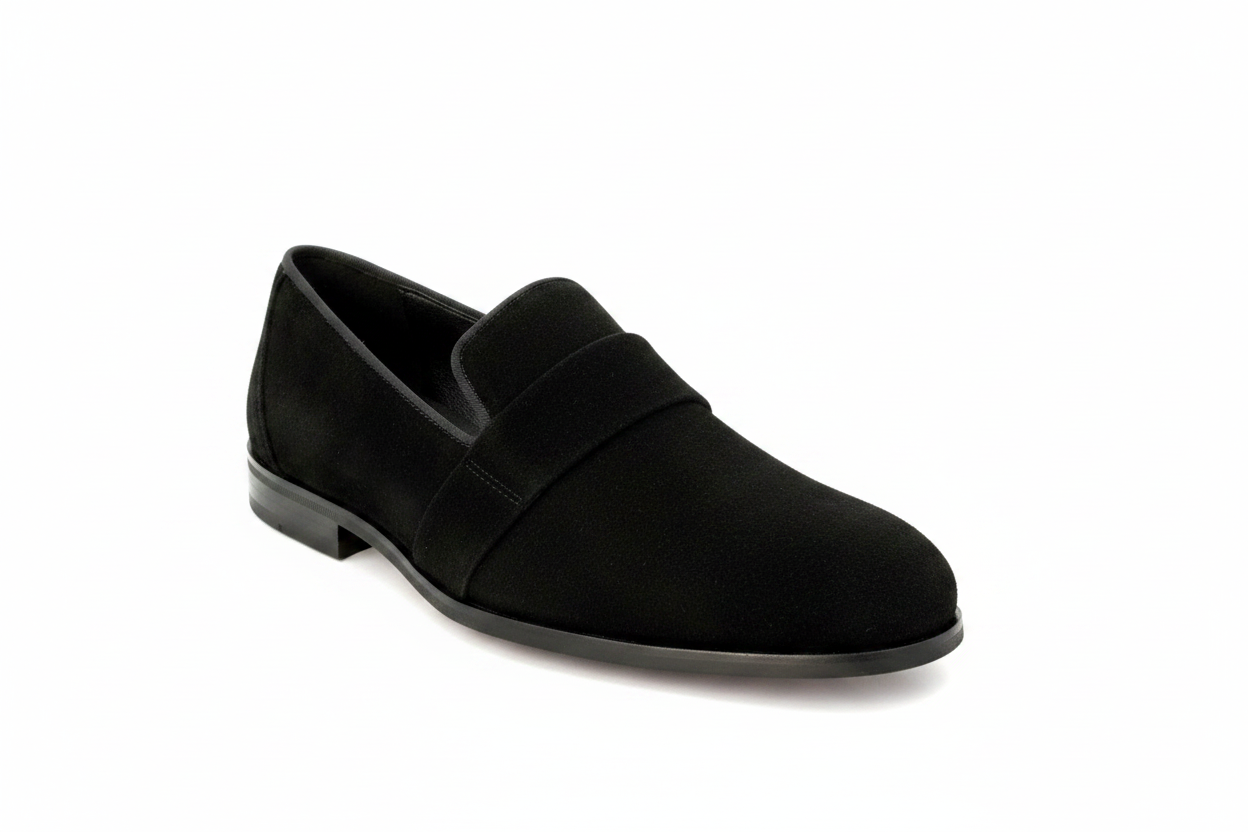 Mocassino da uomo Jackson Wish Dance Shop in camoscio nero con fodera in vera pelle italiana, frontale e dettagliato