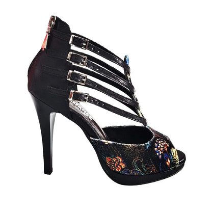 Sandalo donna Wish Dance Shop Lussuria in velluto nero e lurex con plateau e tacco a spillo, dettagli eleganti e raffinati