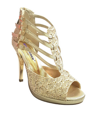 Carica immagine nella Galleria, Lussuria (779) - Scarpa da Donna in Pizzo Oro con Plateau e Tacco a Spillo e Plateau
