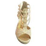 Carica immagine nella Galleria, Lussuria (779) - Scarpa da Donna in Pizzo Oro con Plateau e Tacco a Spillo e Plateau
