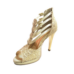 Carica immagine nella Galleria, Lussuria (779) - Scarpa da Donna in Pizzo Oro con Plateau e Tacco a Spillo e Plateau
