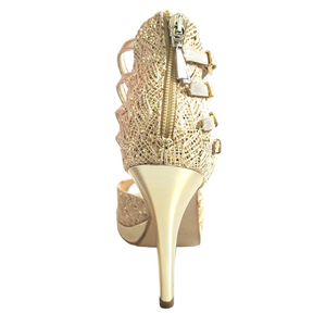 Lussuria (779) - Woman's Shoe in Gold Lace with Platform and Stiletto Heel and Plateau
