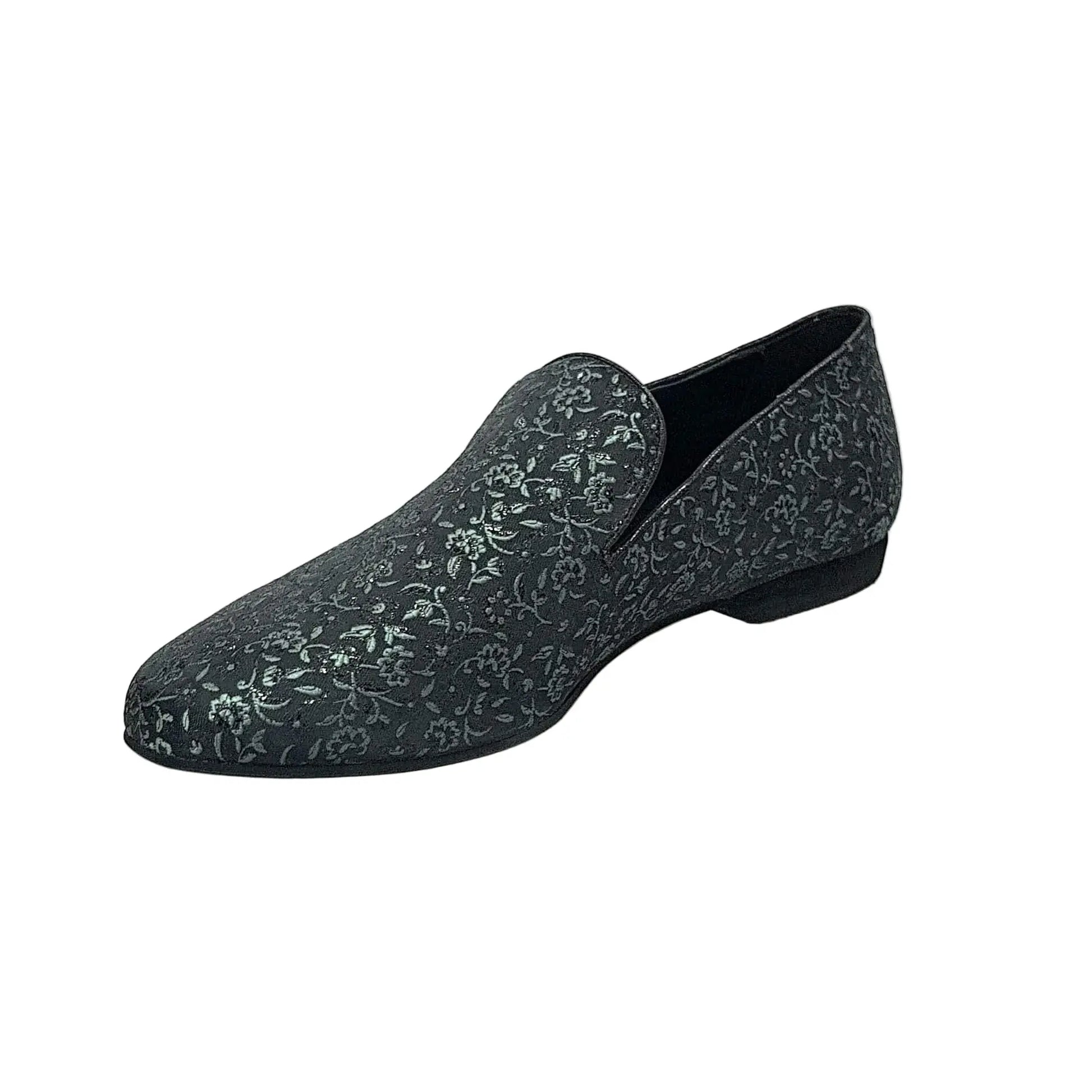 Scarpa mocassino da uomo Wish Dance Shop in tessuto veneziano fiorato verde scuro, stile elegante e confortevole