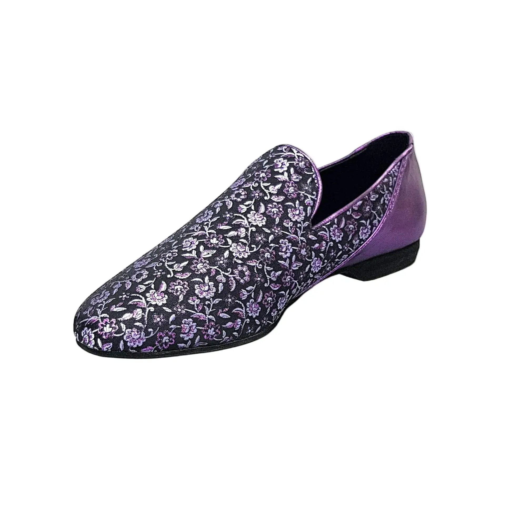 Scarpa uomo Serse (800B) Mocassino in tessuto veneziano viola con dettaglio lurex viola e tallone elastico.