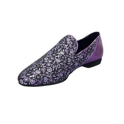 Scarpa uomo Serse (800B) Mocassino in tessuto veneziano viola con dettaglio lurex viola e tallone elastico.