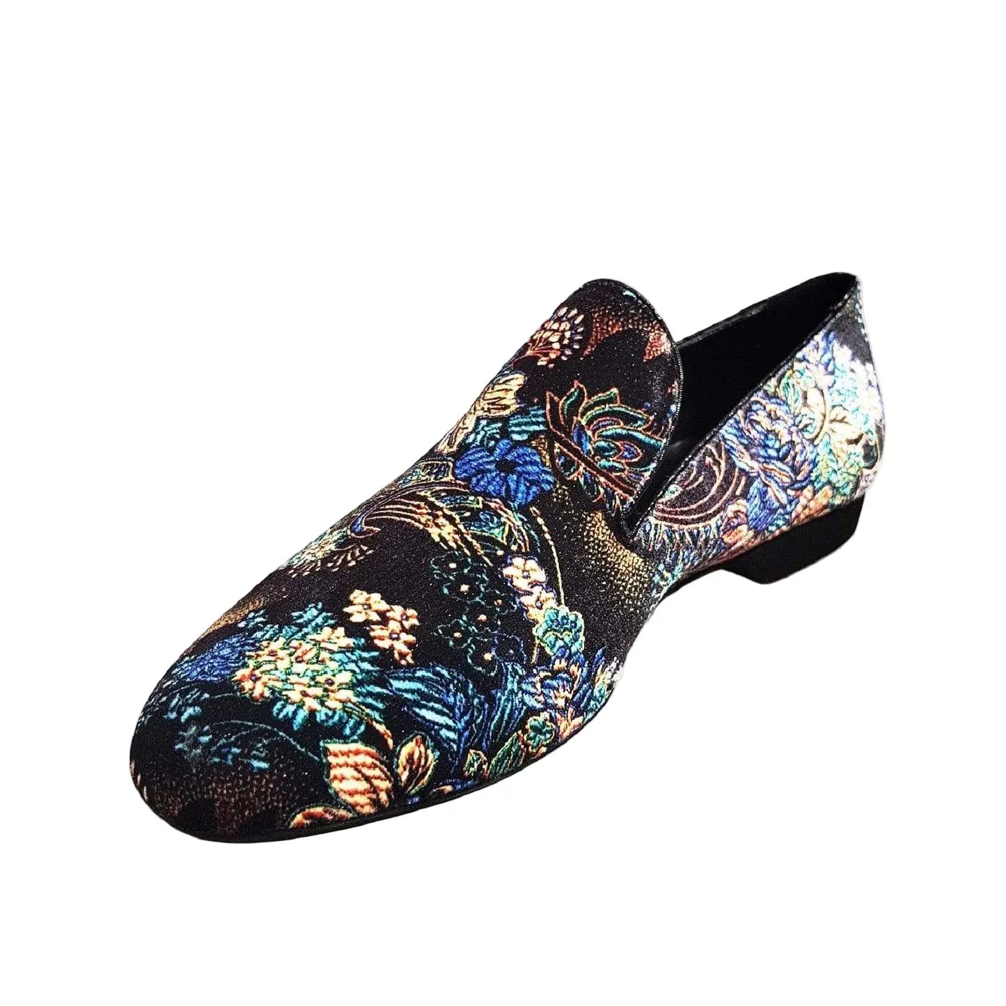 Scarpa mocassino da uomo Serse (800) in velluto lavorato stile fiorato con motivo arazzo veneziano, Wish Dance Shop