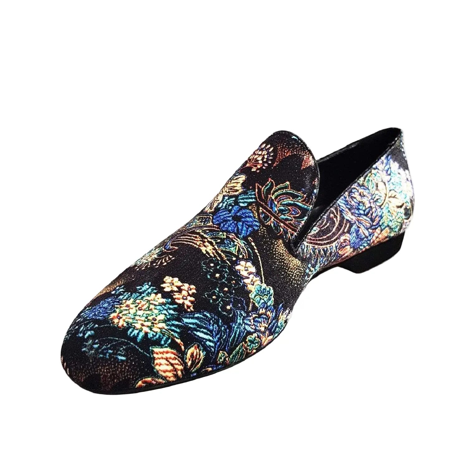 Scarpa mocassino da uomo Serse (800) in velluto lavorato stile fiorato con motivo arazzo veneziano, Wish Dance Shop