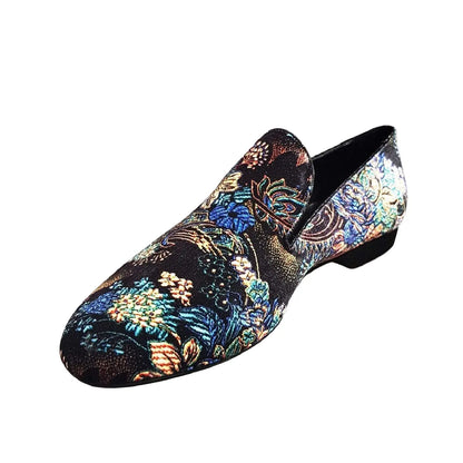 Scarpa mocassino da uomo Serse (800) in velluto lavorato stile fiorato con motivo arazzo veneziano, Wish Dance Shop