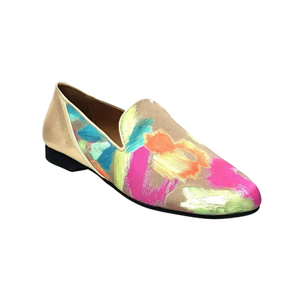 Mocassino Uomo in Tessuto Picasso Verde con Tallone in Lurex Oro