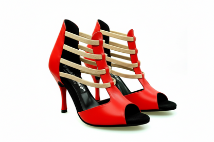 Sandalo Diabla Roja 460PW in pelle rossa con elastici e tacco a spillo rivestito in vera pelle italiana.
