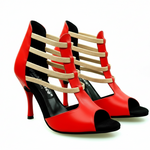 Carica immagine nella Galleria, Diabla Roja (460PW) - Sandalo in Pelle Rossa con Elastici Rossi e Tacco a spillo Rivestito in Vera Pelle Rossa

