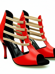 Carica immagine nella Galleria, Diabla Roja (460PW) - Sandalo in Pelle Rossa con Elastici Rossi e Tacco a spillo Rivestito in Vera Pelle Rossa