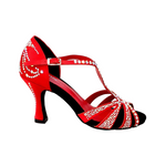 Load image into Gallery viewer, Superb (L1) - Dance Shoe in Red Silk Satin with Swarovski and Spool Heel
