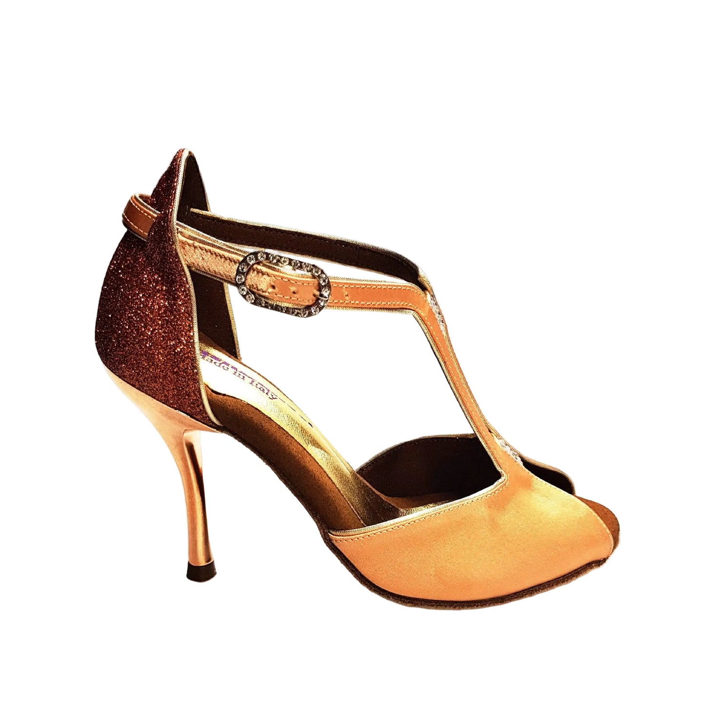 Scarpa da donna Wishdance ELIDE (401) in raso seta carne con dettagli glitter color tan, elegante e raffinata.