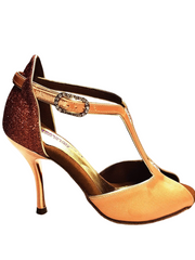 Carica immagine nella Galleria, ELIDE (401) - Scarpa da Donna in Raso Seta Carne e Glitter Tan