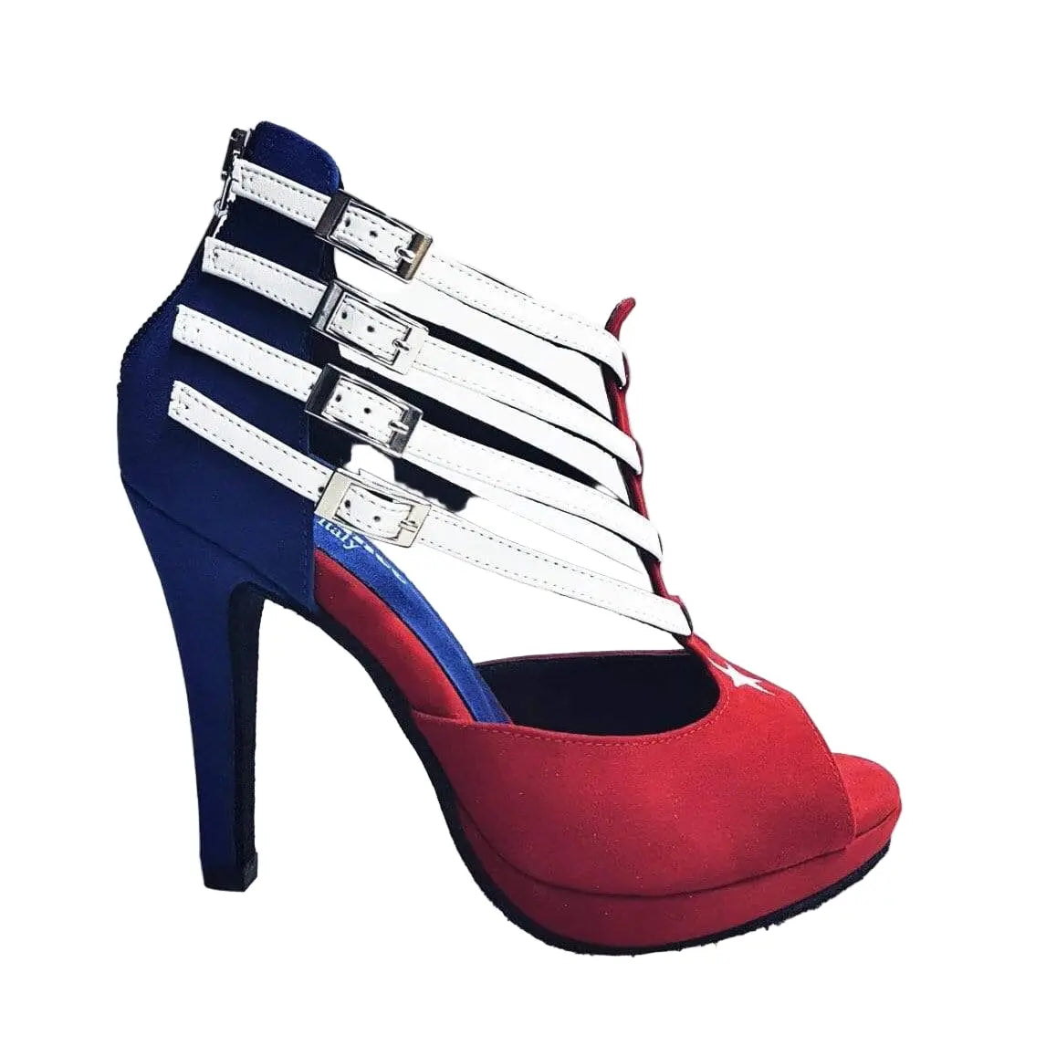 Scarpa da donna Wishdance Lussuria in camoscio con stile cubana, tacco a spillo e plateau flessibile, dettagli eleganti e moderni.