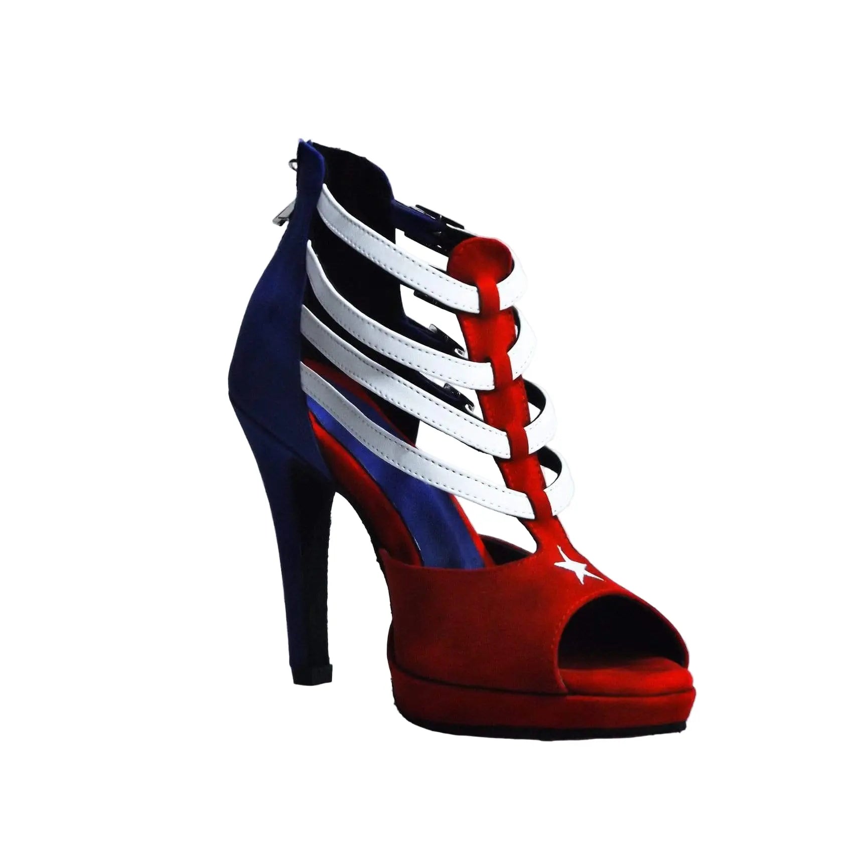 Scarpa donna Wishdance Lussuria in camoscio con stile cubano, tacco a spillo e plateau, dettaglio bandiera cubana.