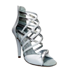 Load image into Gallery viewer, Natalia (360) - Woman&#39;s High Sandal in White Leather and Silver Leather
