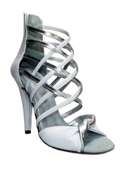 Load image into Gallery viewer, Natalia (360) - Woman&#39;s High Sandal in White Leather and Silver Leather
