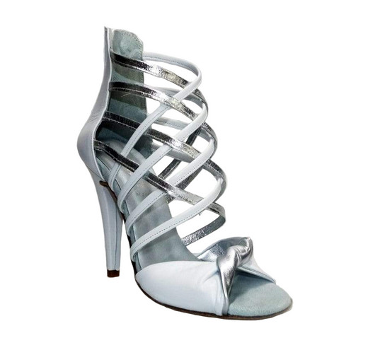 Natalia (360) - Woman's High Sandal in White Leather and Silver Leather