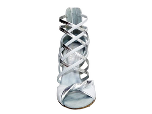 Natalia (360) - Woman's High Sandal in White Leather and Silver Leather