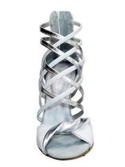 Load image into Gallery viewer, Natalia (360) - Woman&#39;s High Sandal in White Leather and Silver Leather
