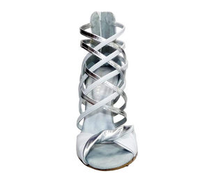 Natalia (360) - Woman's High Sandal in White Leather and Silver Leather