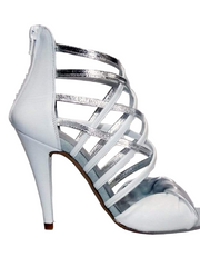 Load image into Gallery viewer, Natalia (360) - Woman&#39;s High Sandal in White Leather and Silver Leather
