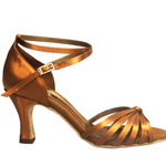 Load image into Gallery viewer, Pepa (210/6) - Basic dance shoe for woman in bronze satin with 6 straps covered in suede and spool heel
