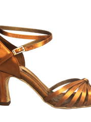 Carica immagine nella Galleria, Pepa (210/6) - Scarpa da Ballo Basica da donna in Raso Bronzo con 6 Fascette rivestite in Camoscio e tacco a Rocchetto
