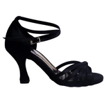 Load image into Gallery viewer, Pepa (210/6) - Basic dance shoe for woman in black satin with 6 straps covered in suede and spool heel
