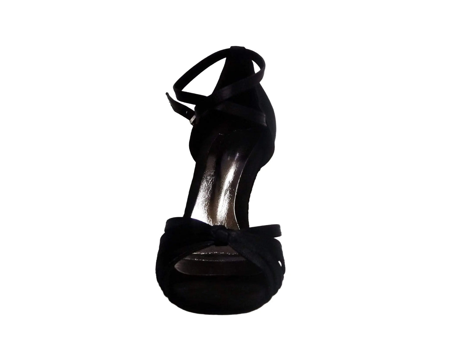 Scarpa da ballo Wishdance Pepa in raso nero con fascette in camoscio e tacco a rocchetto, modello base da donna.