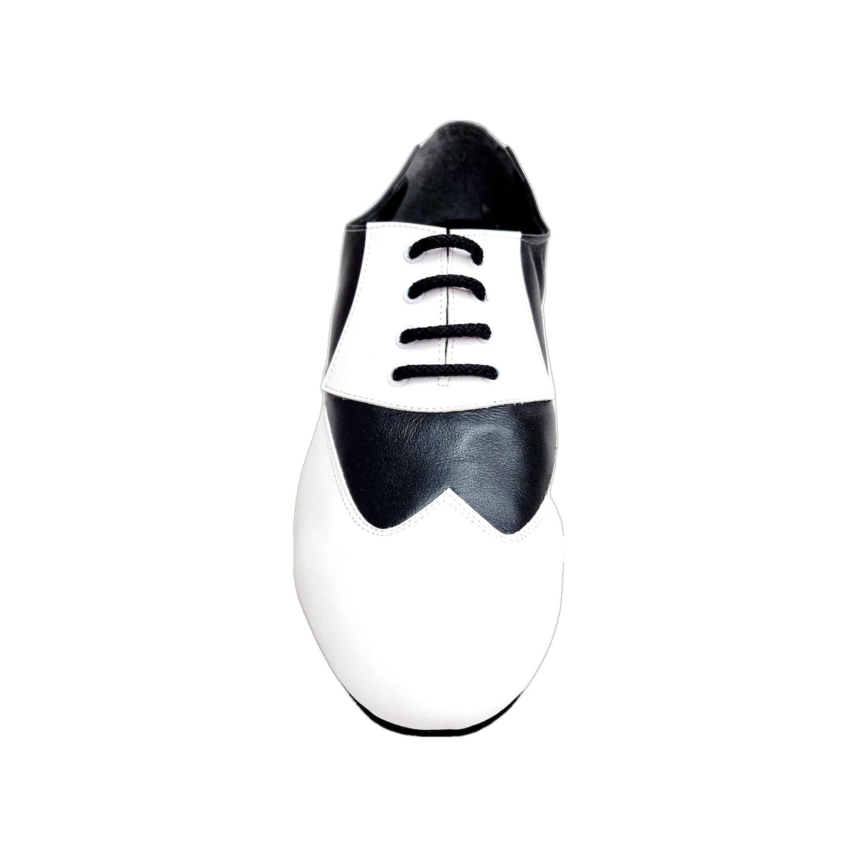 Stringata a coda di rondine Wish Dance Shop, modello Oxford in pelle bianca e nera, con dettagli eleganti e classici.