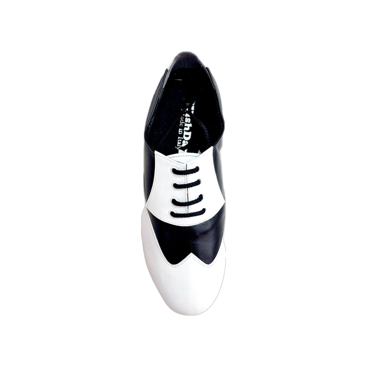 Stringata a coda di rondine Wish Dance Shop in pelle bianca e nera, scarpe Oxford mod. 108N, stile elegante e classico
