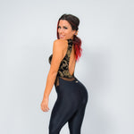 Load image into Gallery viewer, VEGA Venice (Gold) - Jumpsuit Ciniglia Bielastica Nera Disegno Glitterato Oro Sopra e  Microfibra Traspirante Nera Bielastica Modellante Contenitiva Containment sotto
