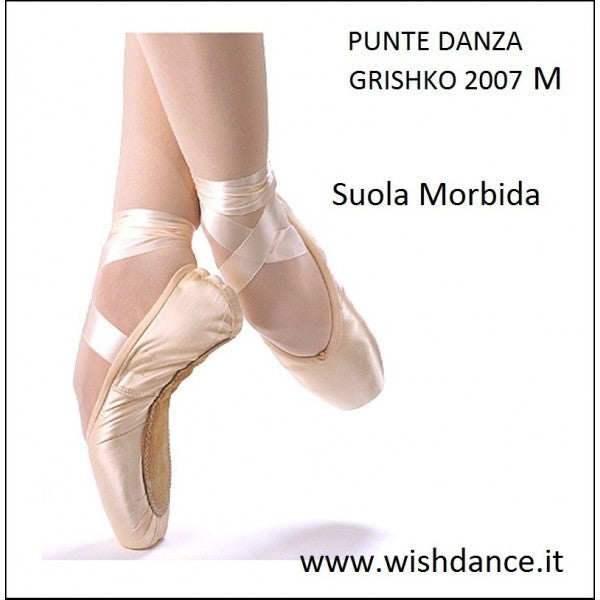 Punte da danza classica Grishko 2007, morbidezza e larghezza varie, con punta rinforzata e design elegante.