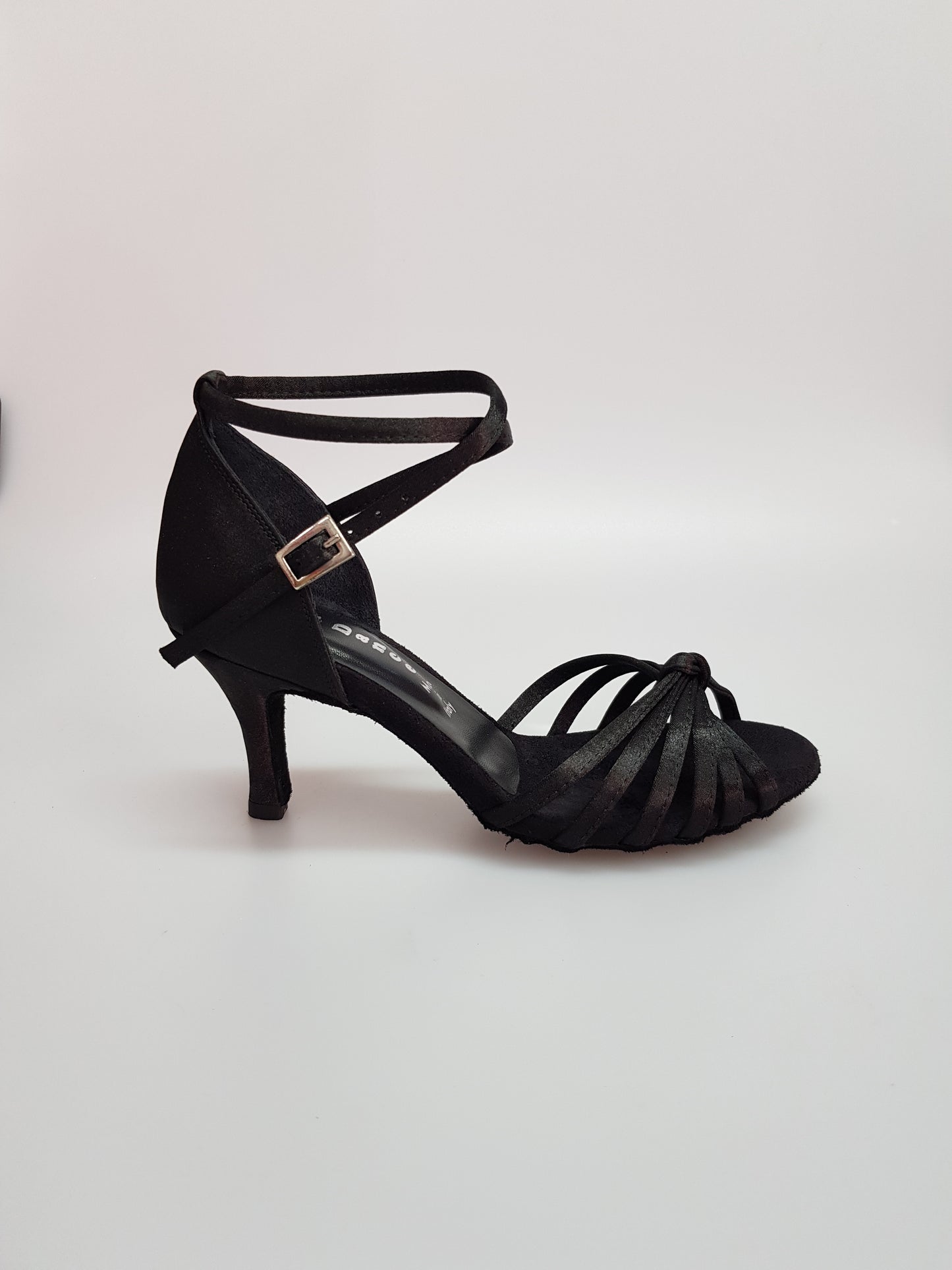 Scarpa da donna Wish Dance Shop Patty QB in raso nero con cinturino doppio, fascette, tacco basso a spillo largo, ideale per ballo