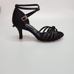 Load image into Gallery viewer, Patty QB (28QB) - Scarpa da Ballo Basica da Donna in Raso Nero Nodino con 6 Fascette e Cinturino Doppio sulla Caviglia Tacco Basso a Spillo Largo
