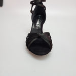 Load image into Gallery viewer, Patty QB (28QB) - Scarpa da Ballo Basica da Donna in Raso Nero Nodino con 6 Fascette e Cinturino Doppio sulla Caviglia Tacco Basso a Spillo Largo
